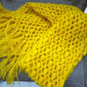 ~Golden Yellow Oversized Knit Fringe Scarf Scarve Wrap~